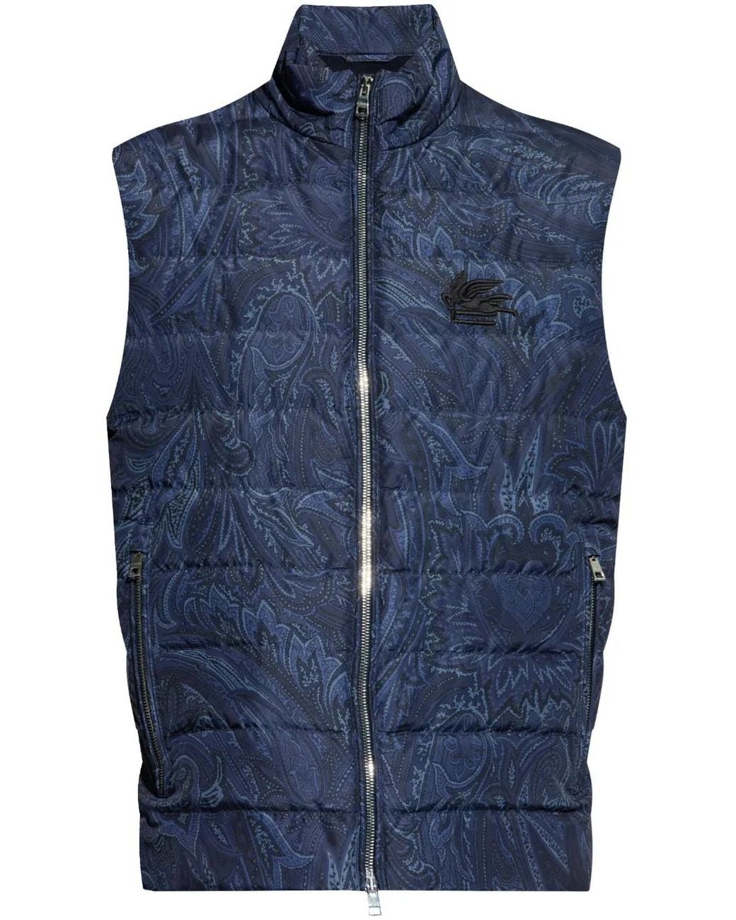 Etro Blue Paisley-Print Padded Waistcoat for men