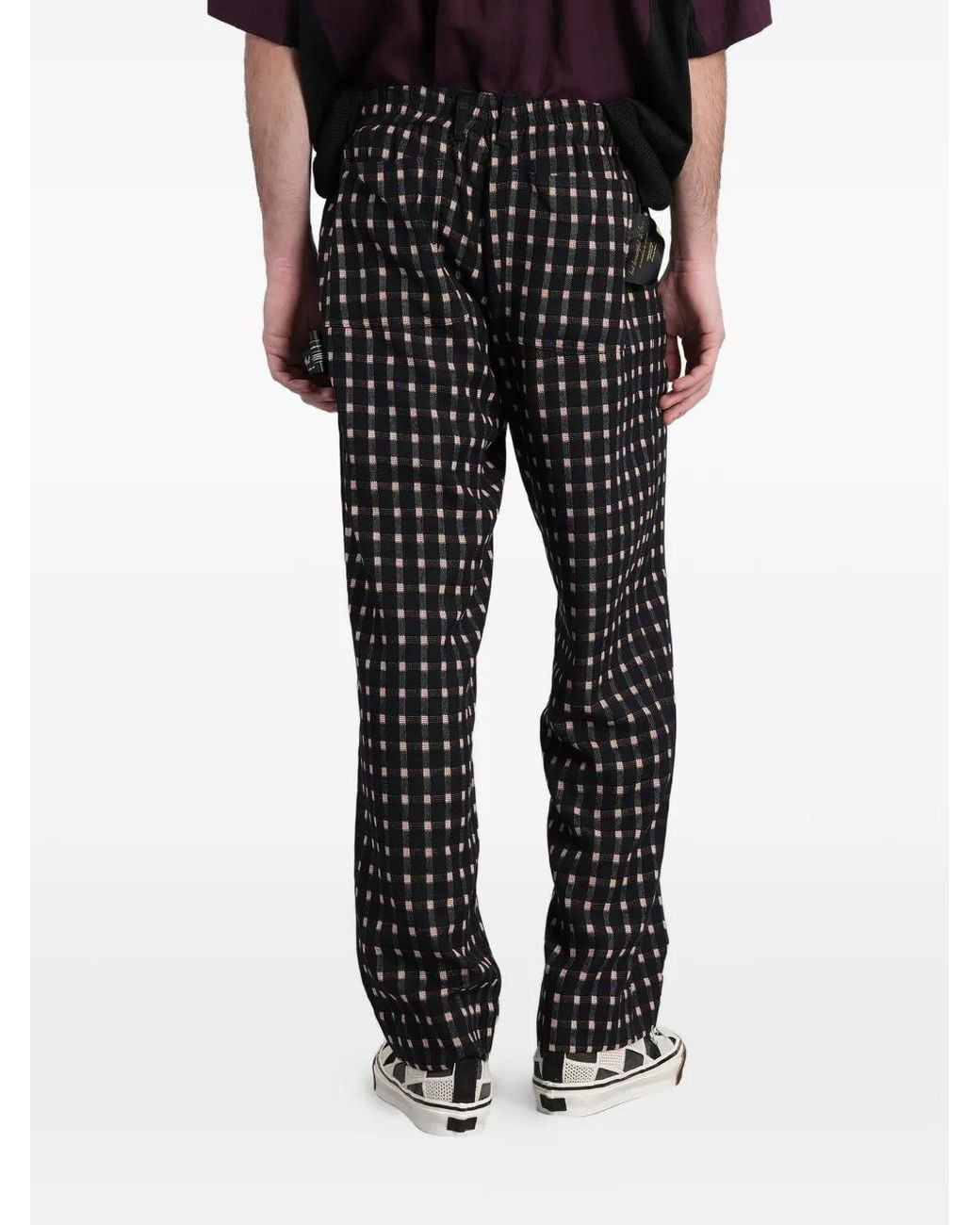 Undercover Black Check-Pattern Logo-Patch Trousers for men