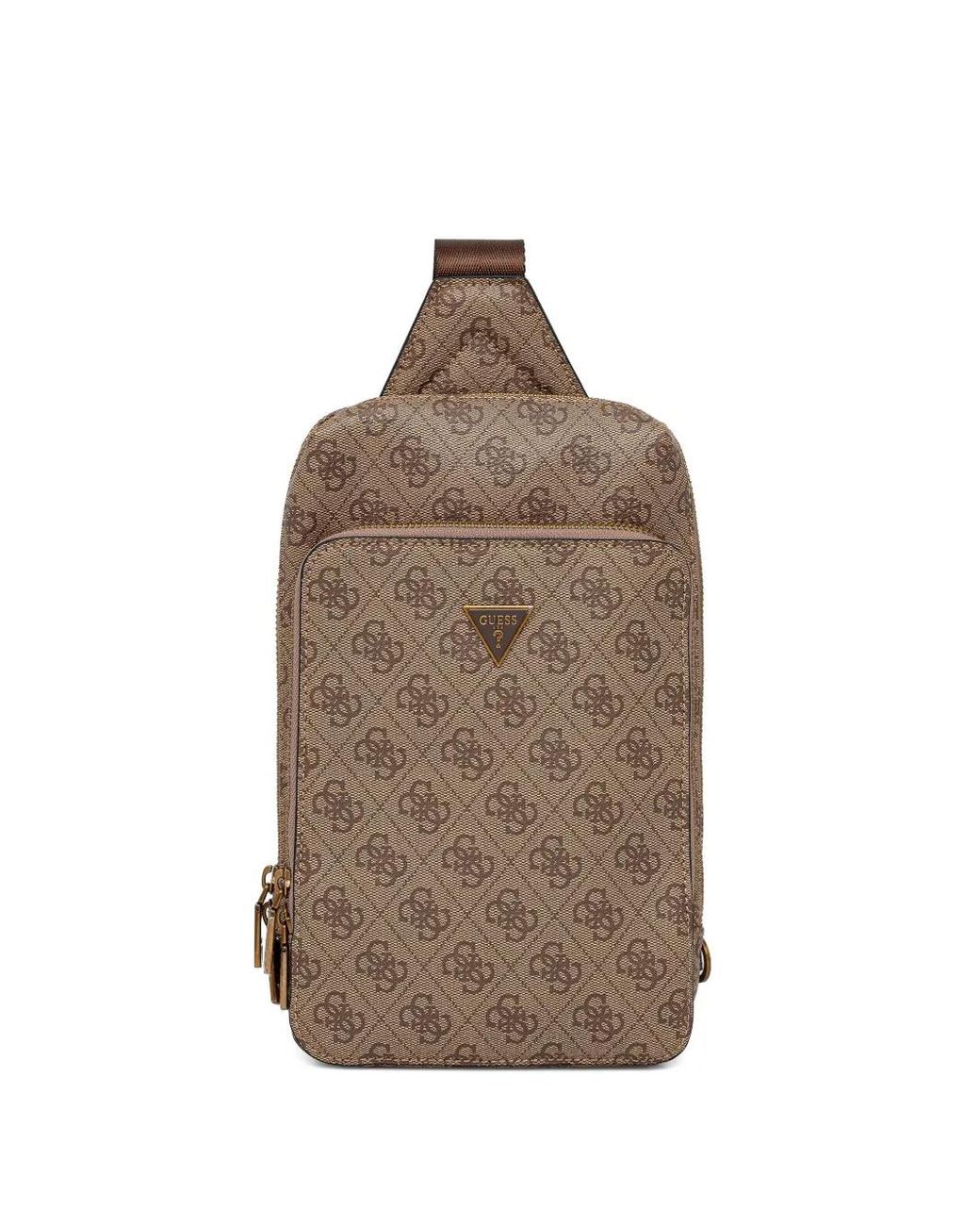 Guess Brown Milano Monogram Zip Messenger Bag for men