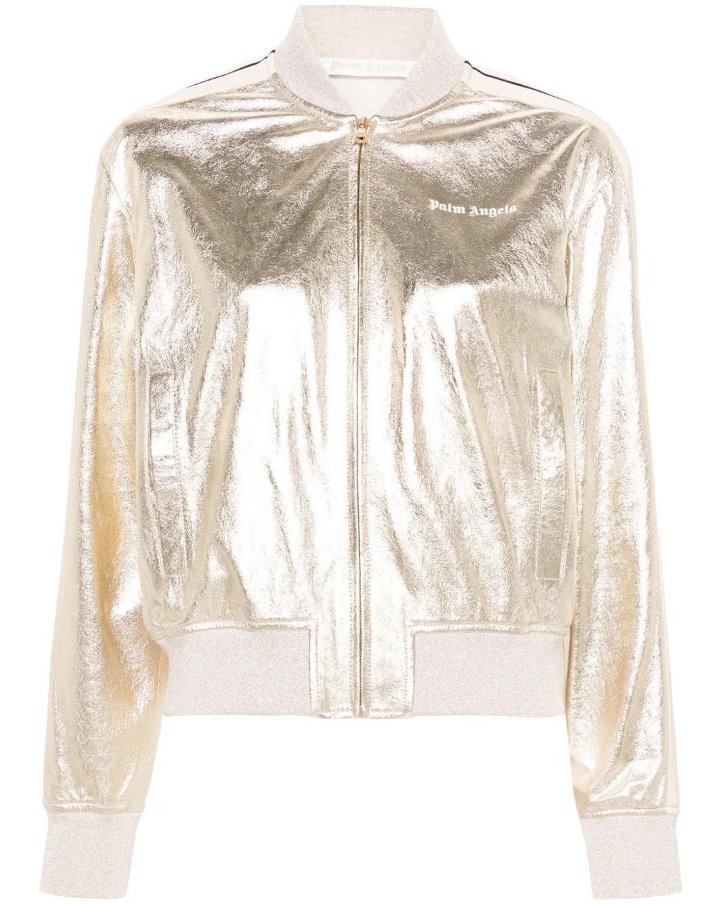 Palm Angels White Leather Bomber Jacket