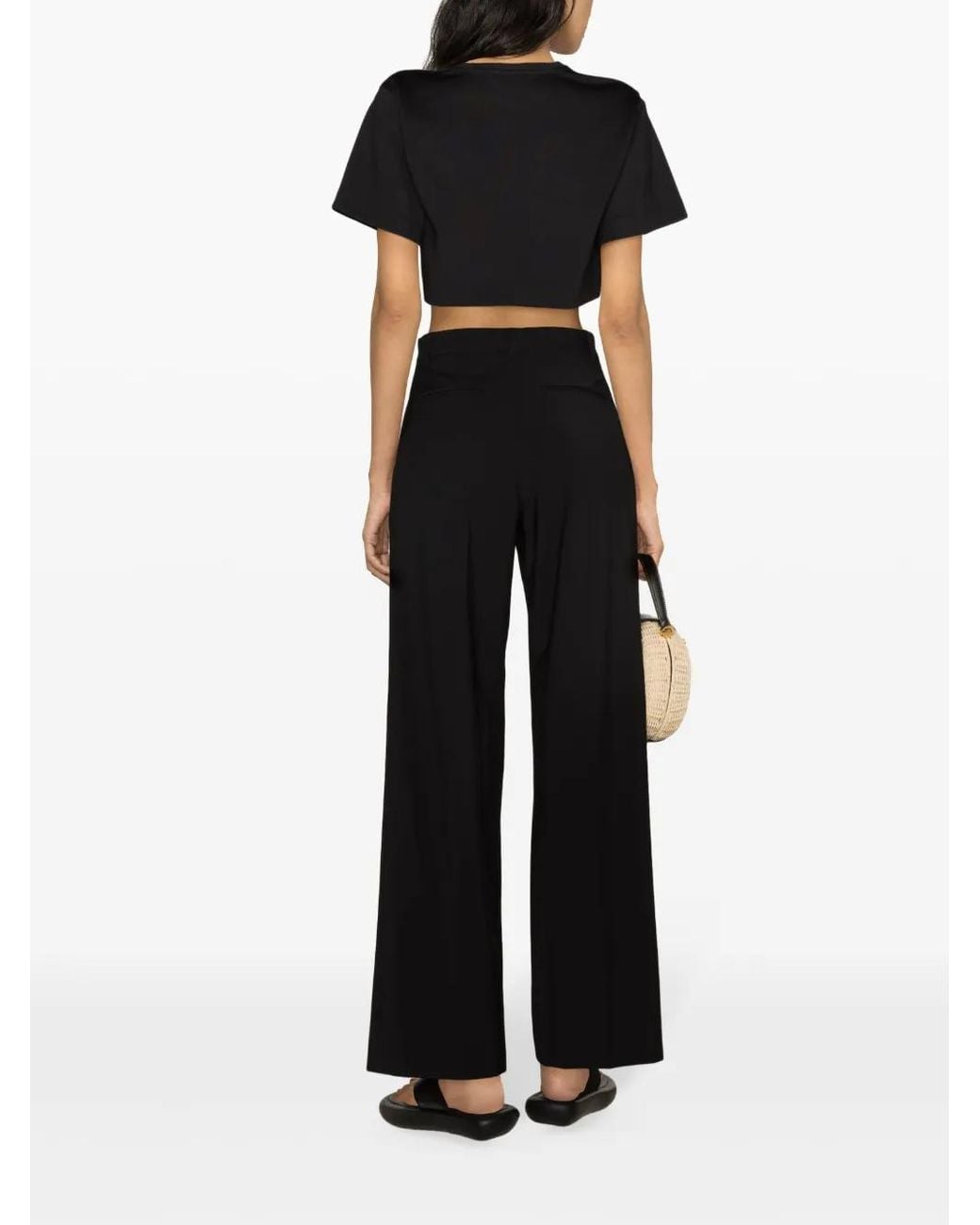 Max Mara Black Logo-Print Cropped T-Shirt