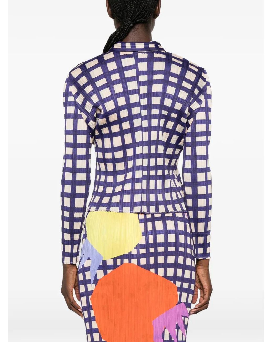 Pleats Please Issey Miyake Blue Check-Print Shirt