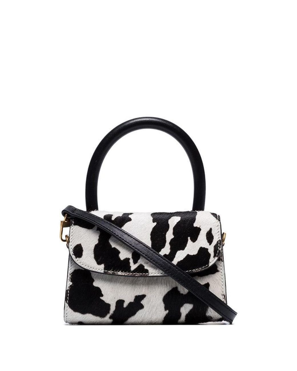 BY FAR Mini Cow Print Cross-body Bag in Black