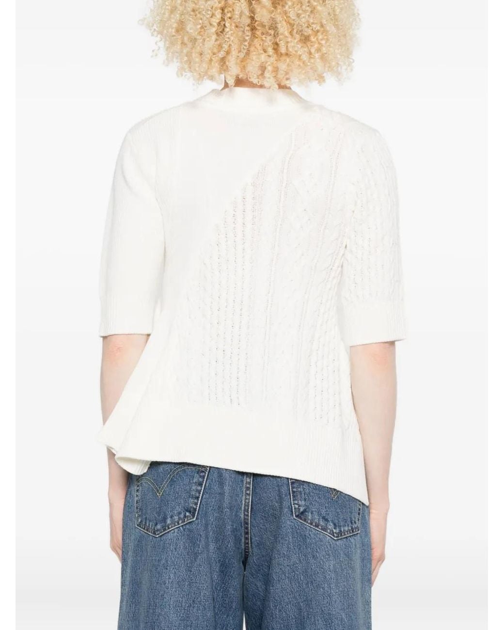 Sacai Kabelgebreide Flared Top in het White
