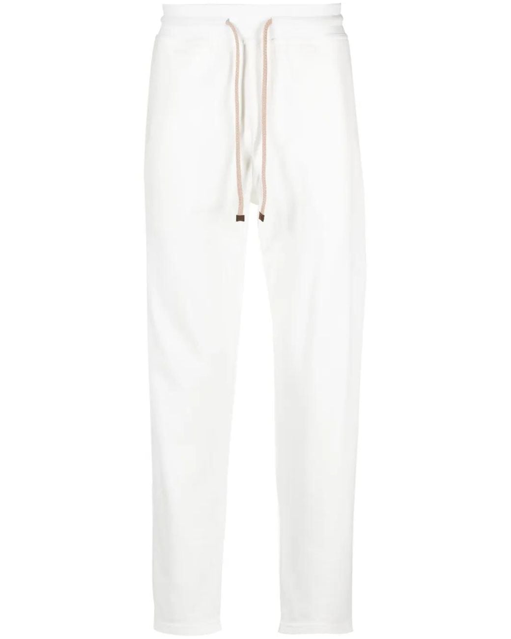 Brunello Cucinelli White Tapered Cotton Drawstring Trousers for men