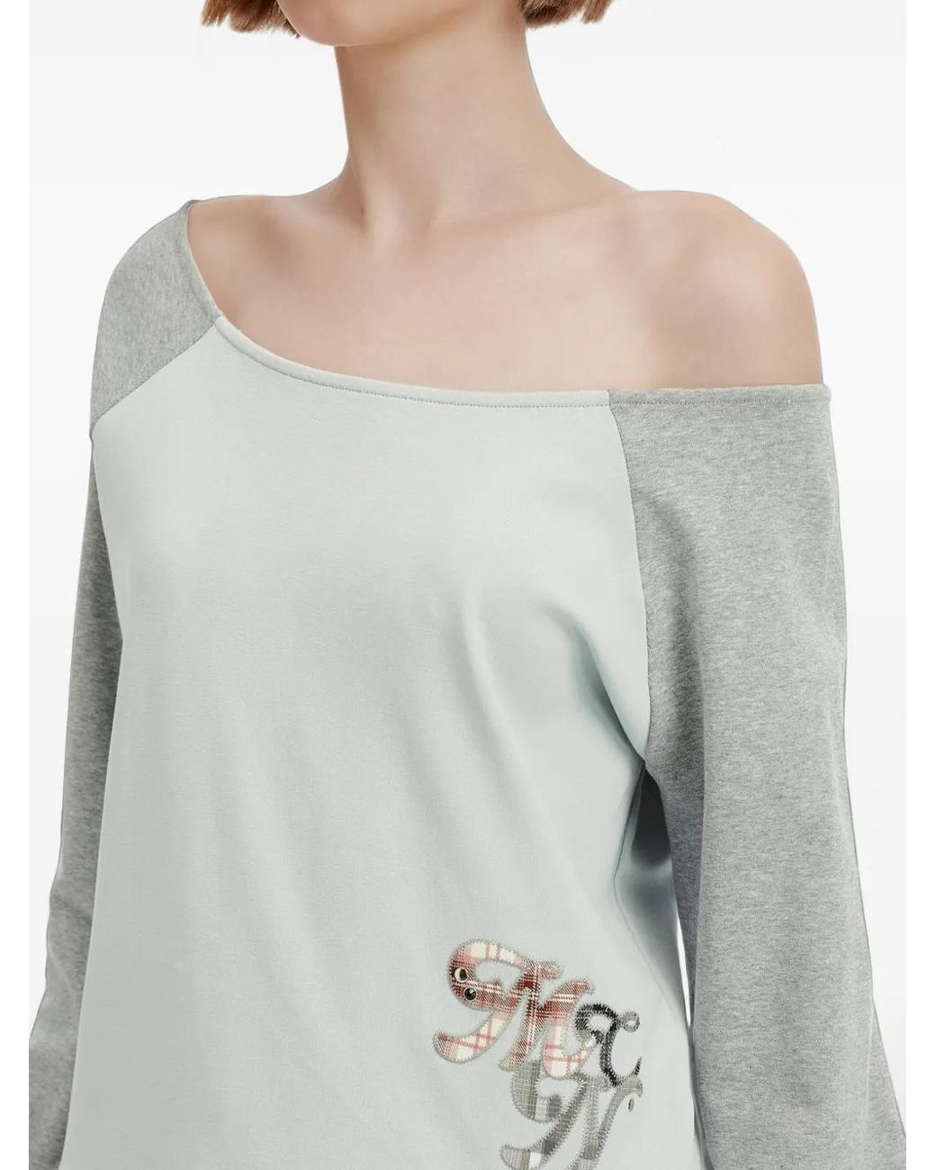 Mini Cream Green Raglan-Sleeve Off-Shoulder T-Shirt
