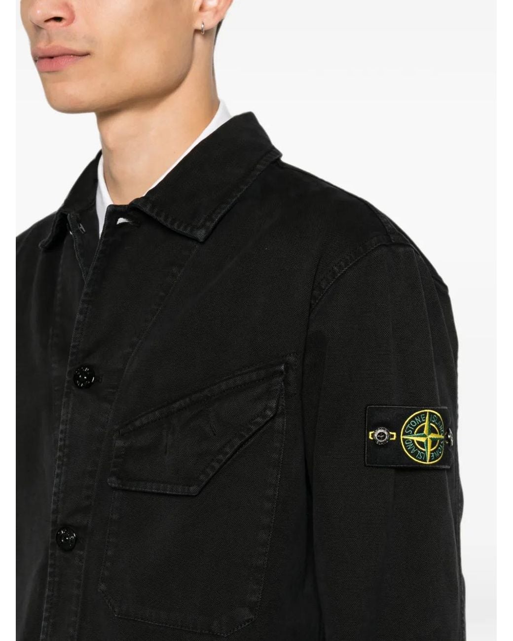 Stone Island Black 1200012 Organic Panama Cotton Old Effect Overshirt for men