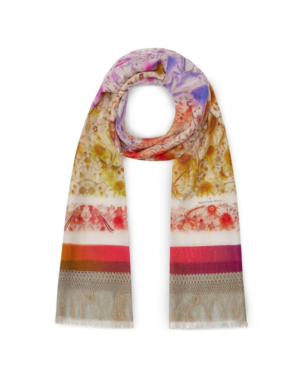 Pierre Louis Mascia Red Hawnbci Floral Fringe Scarf