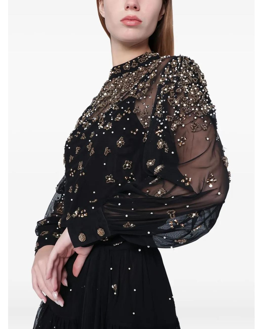 Farm Rio Black Beaded-Embellishment Dress