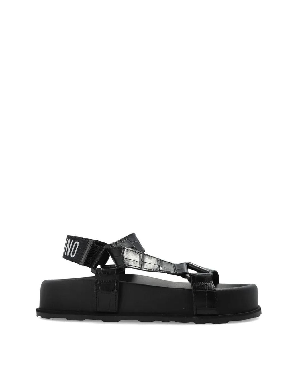 Moschino Black Sandales À Effet Peau De Crocodile