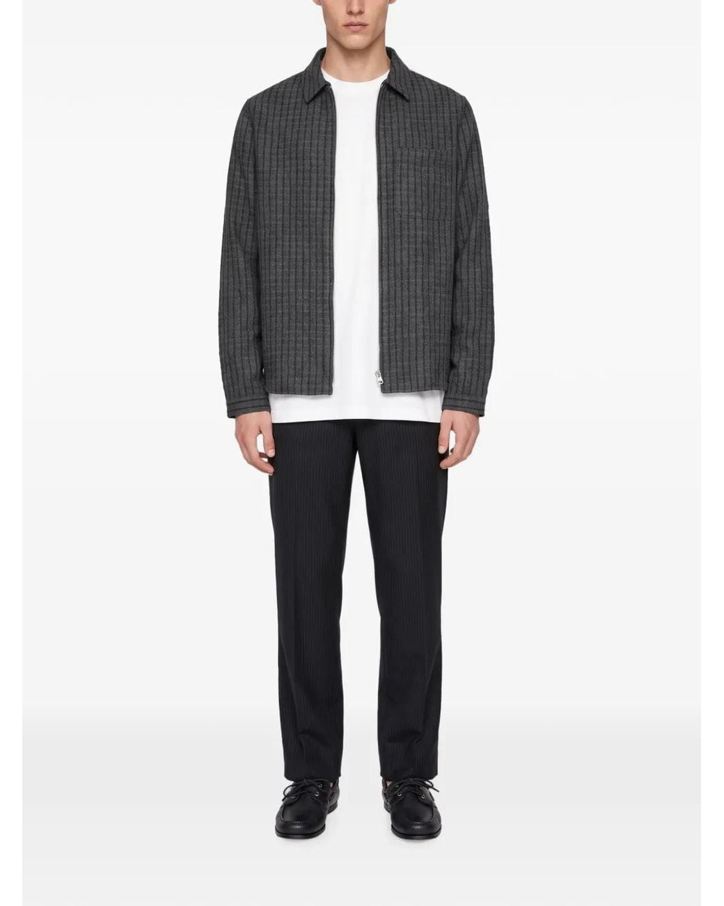 Another Aspect Gray Check-Pattern Zip-Up Overshirt for men
