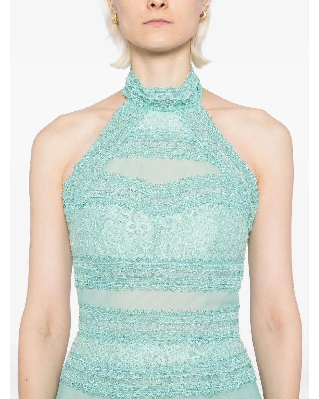 Saiid Kobeisy Blue High-Neck Lace Maxi Dress