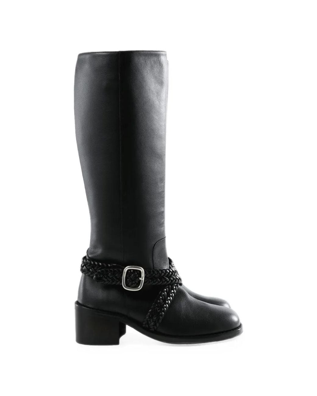 Hereu Black Braided-Strap Leather Boots