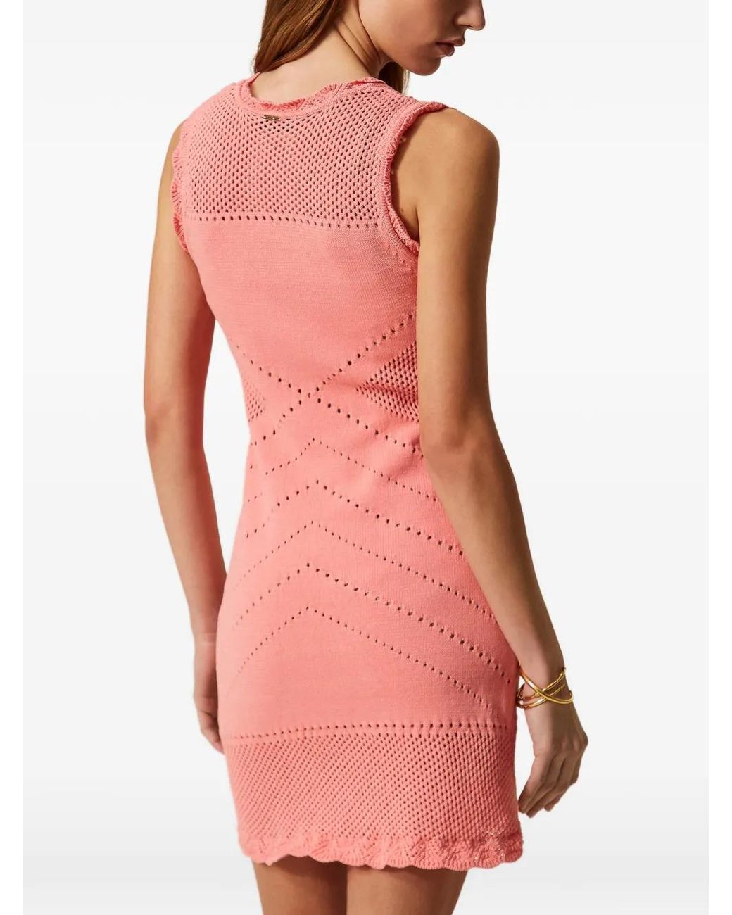 Twinset Pink Short Knit Dress With Scalloped Trims