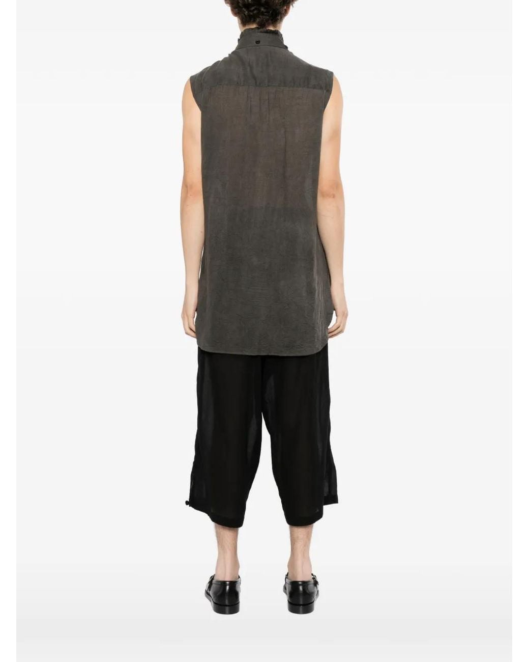 Yohji Yamamoto Gray Ruffled Sleeveless Shirt for men