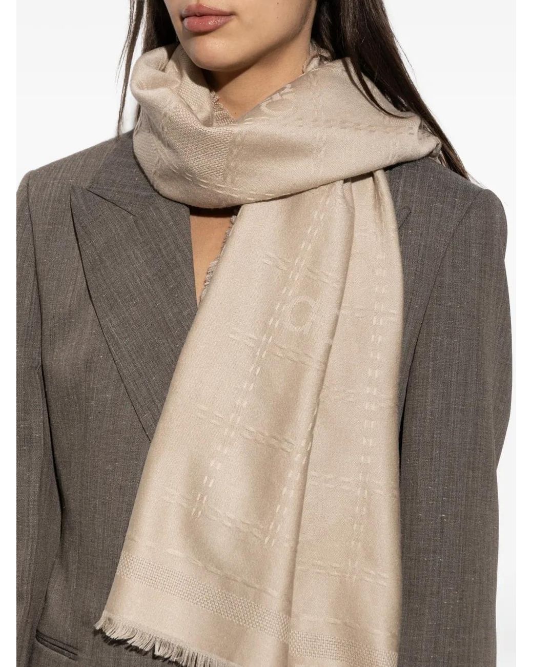 Ferragamo Natural Gancini Jacquard-Logo Scarf