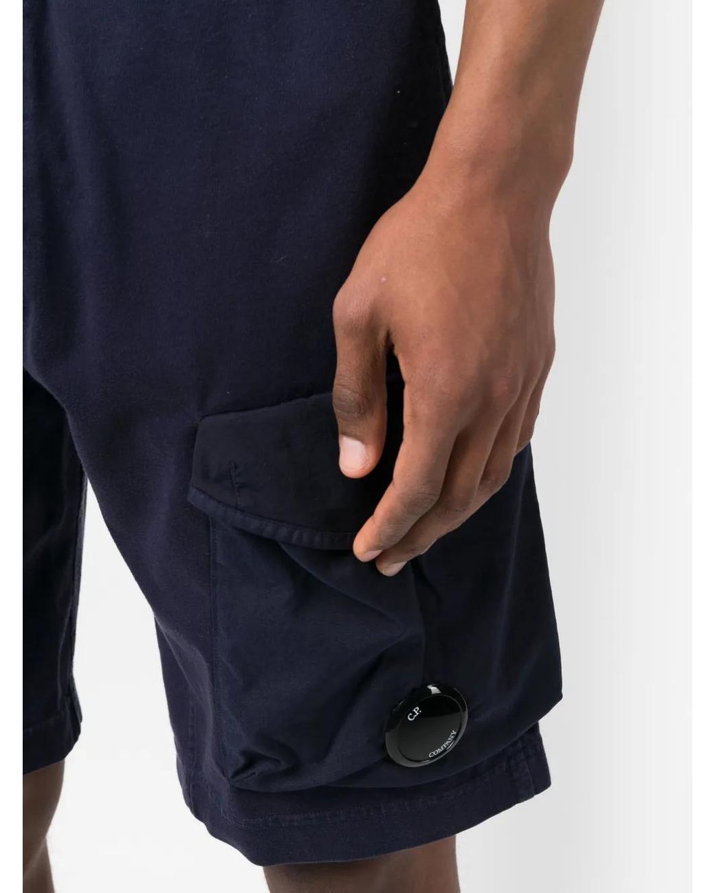 C P Company Blue Lens-Detail Cotton Cargo Shorts for men