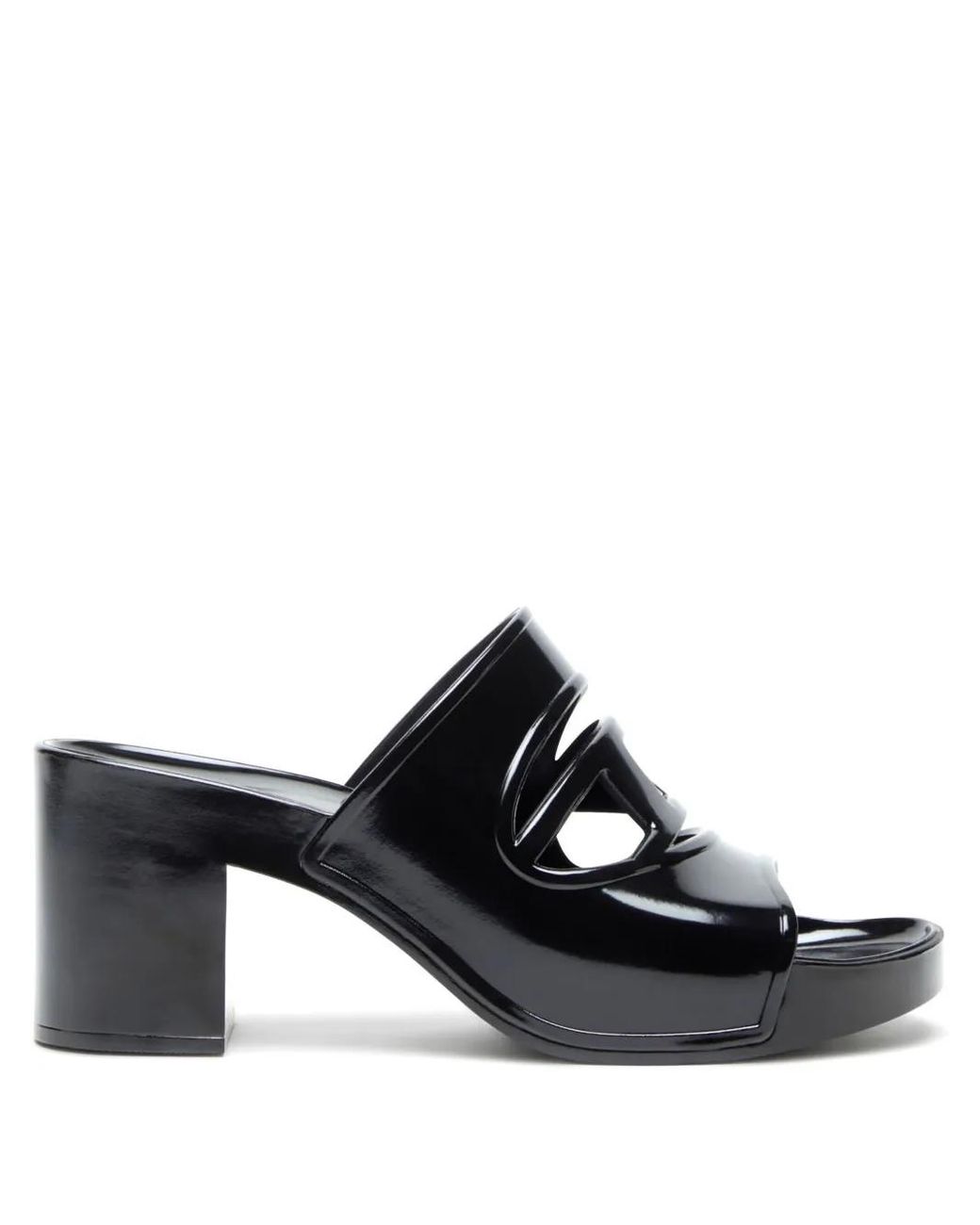 DIESEL Black Sa-Bonnie-Heeled Rubber Slides With Cut-Out Logo