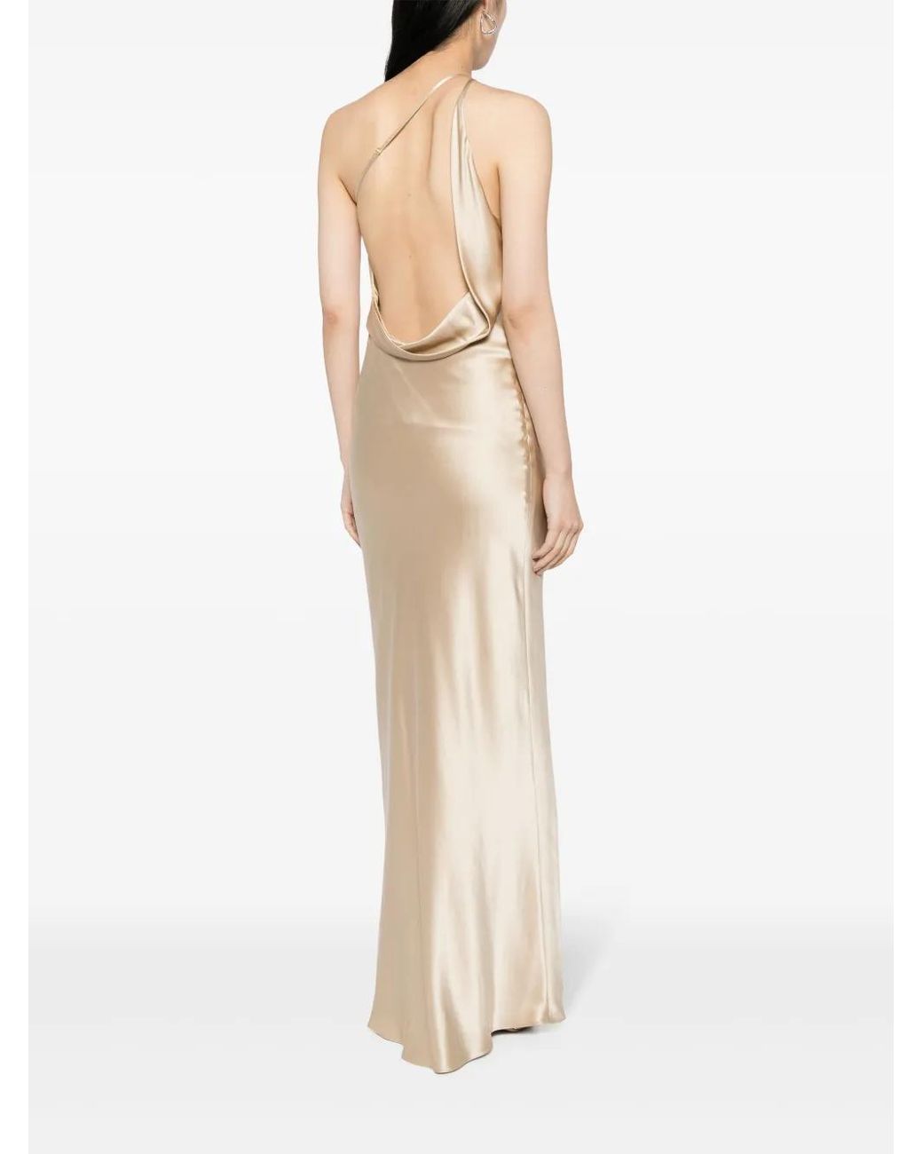 Michelle Mason Natural One-Shoulder Bias Silk Gown