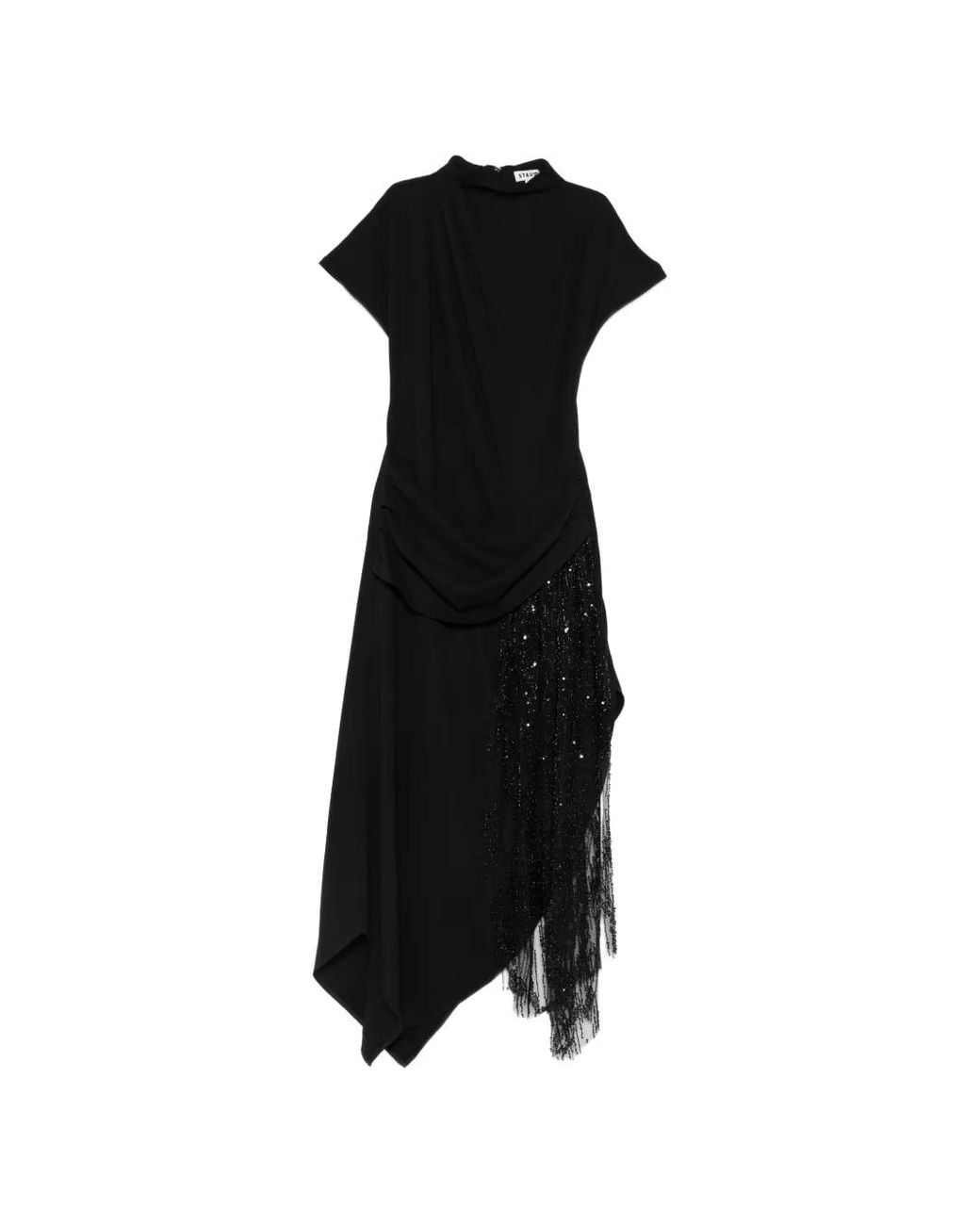 Staud Black Effie Sequin-Embellished Fringed Maxi Dress