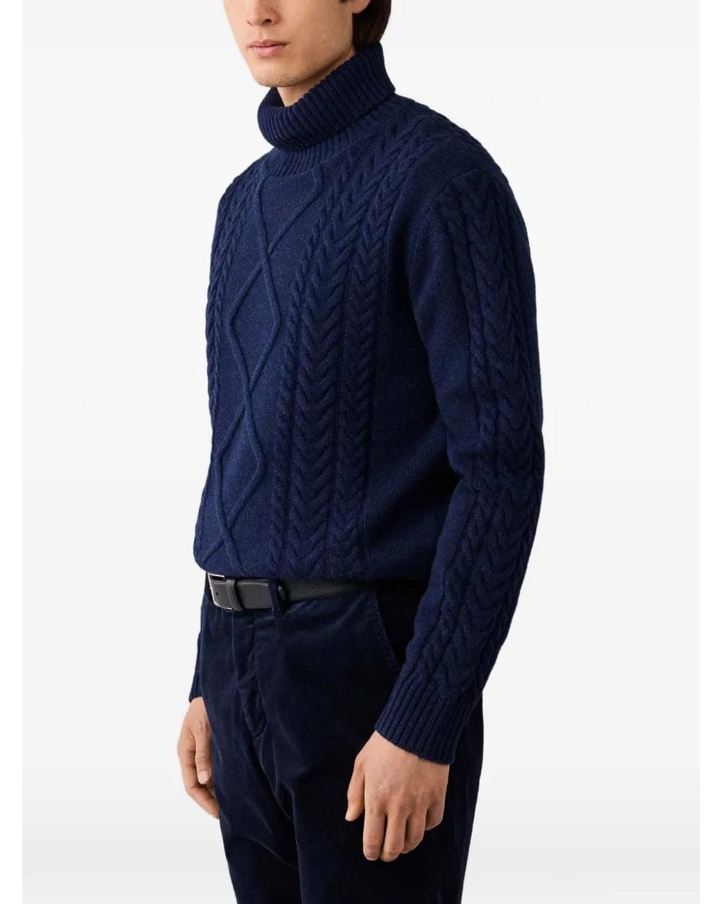Hackett Blue Argyle Cable-Knit Sweater for men