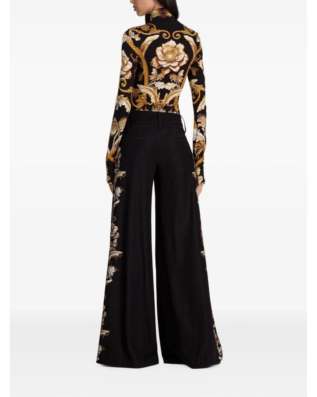 Alice + Olivia Black Pantalon Olivia Ample À Empiècements En Dentelle