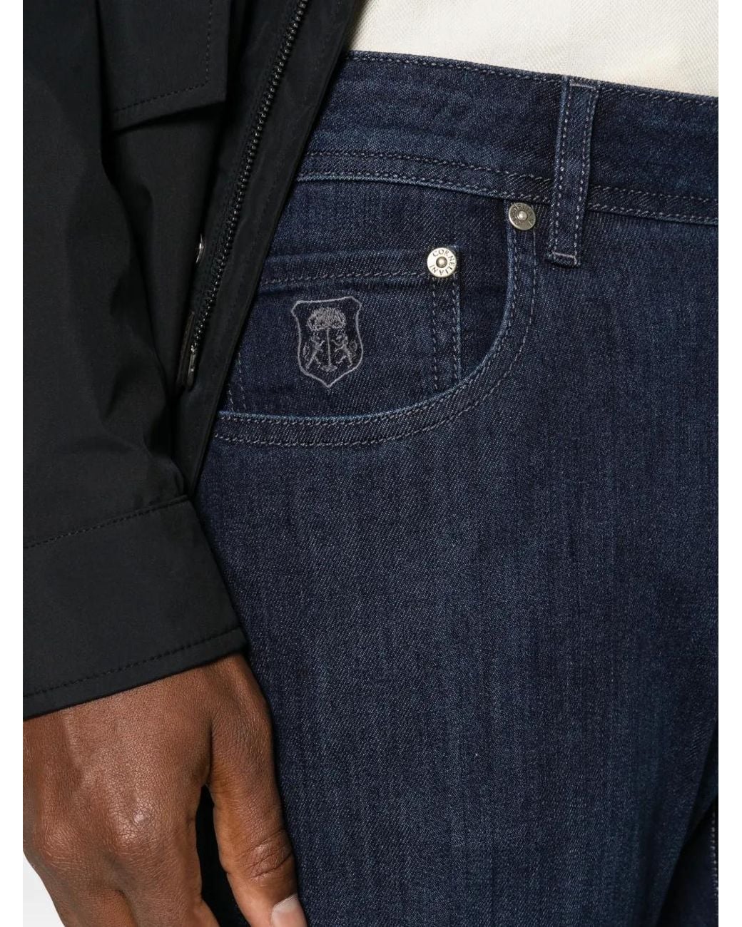 Corneliani Blue Logo-Embroidered Jeans for men