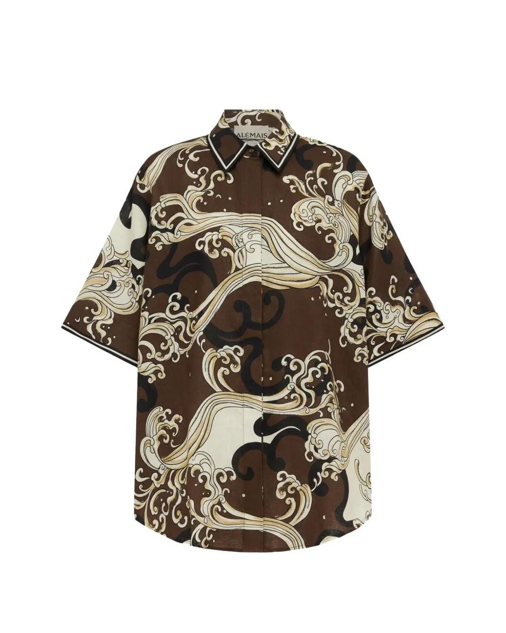 ALÉMAIS Brown Otis Wave-Print Shirt