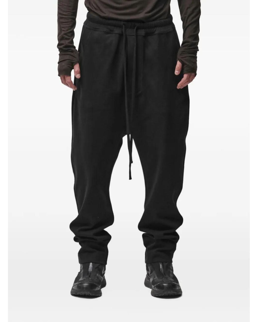 Thom Krom Black Drawstring Drop-Crotch Trousers for men