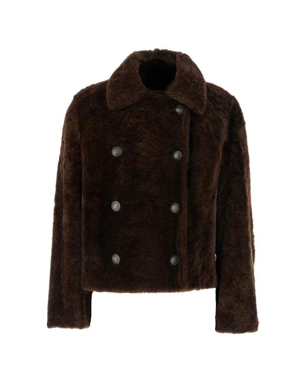 Brunello Cucinelli Black Fuzzy Shearling Pea Coat