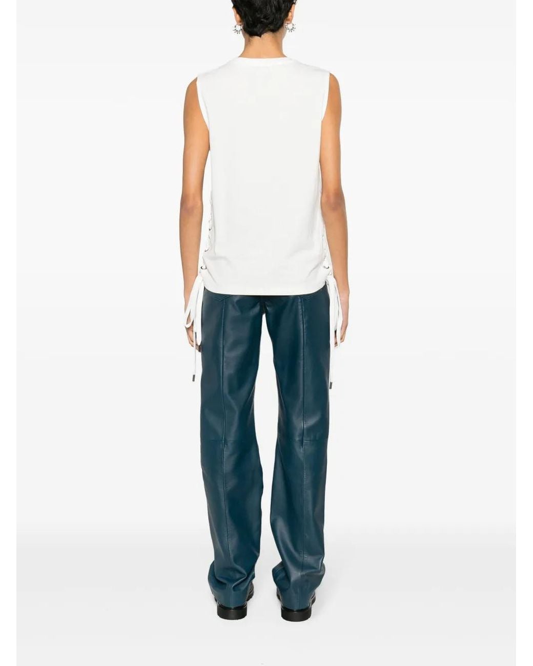 Pinko White Lace-Up Cotton Tank Top