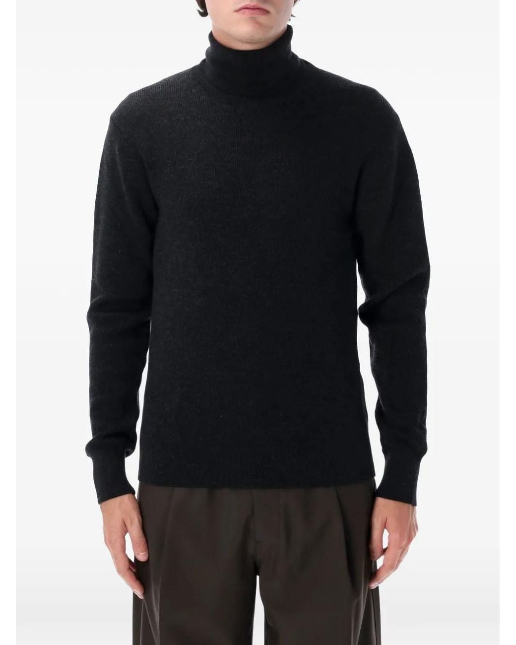 Lemaire Black Ribbed-Knit Roll-Neck Sweater for men