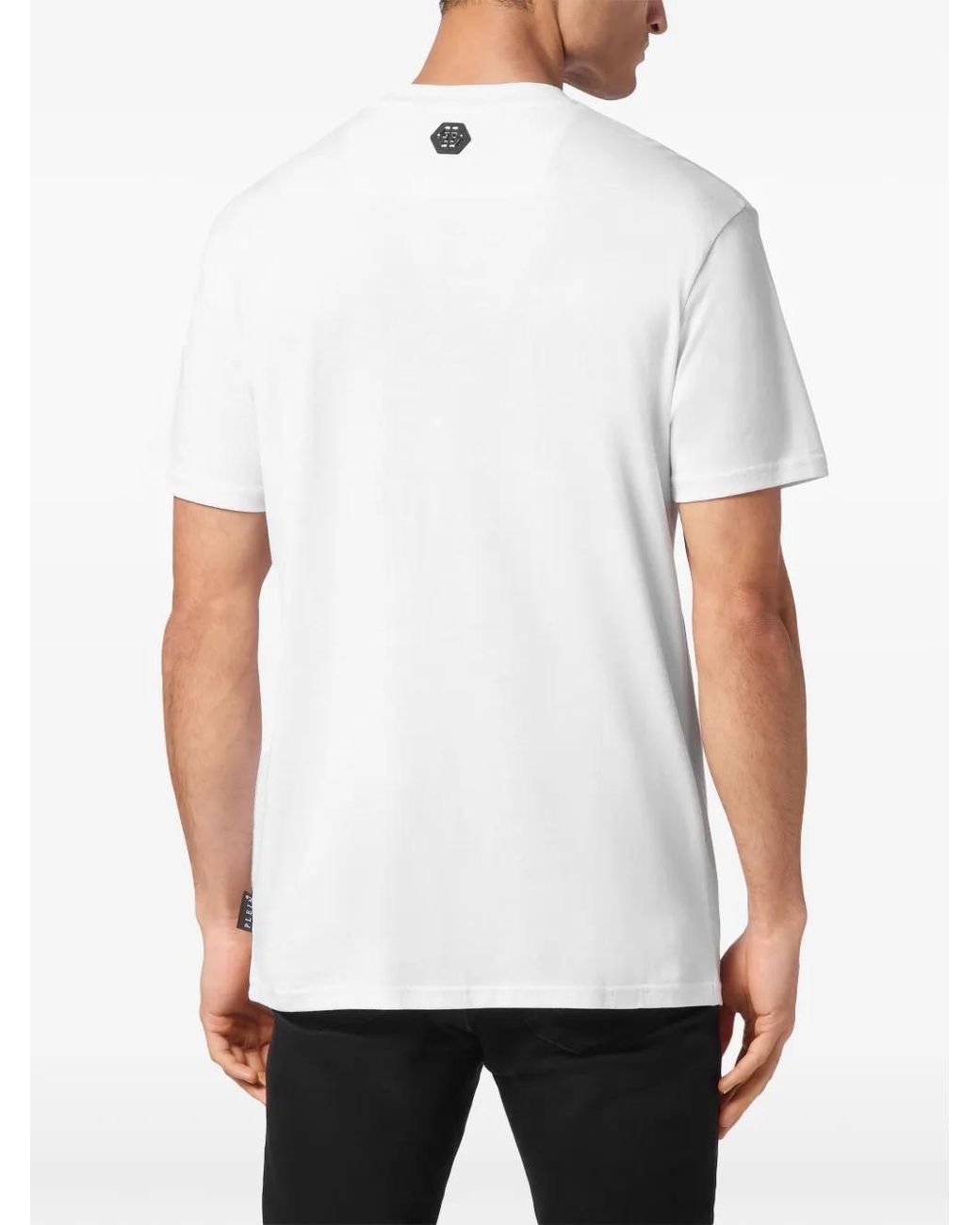 Philipp Plein White Logo-Patch Crew-Neck T-Shirt for men