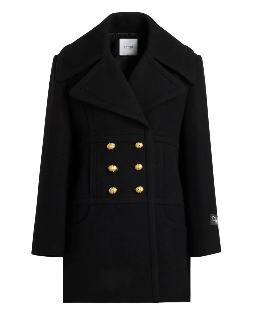 Patou Black Double-Breasted Wool Blend Coat