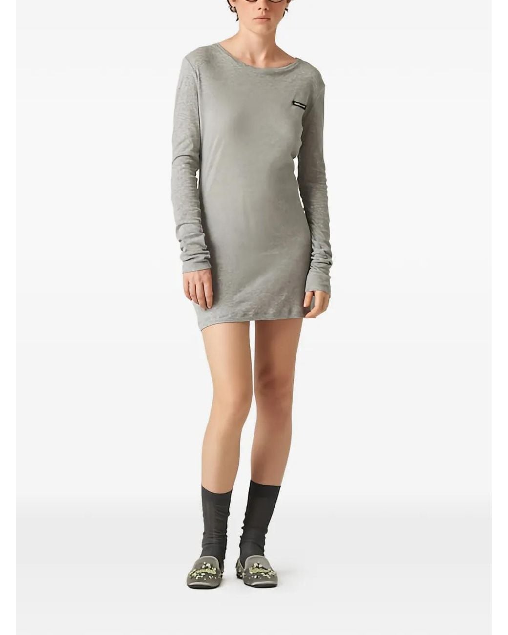 Miu Miu Gray Ribbed Mini Dress