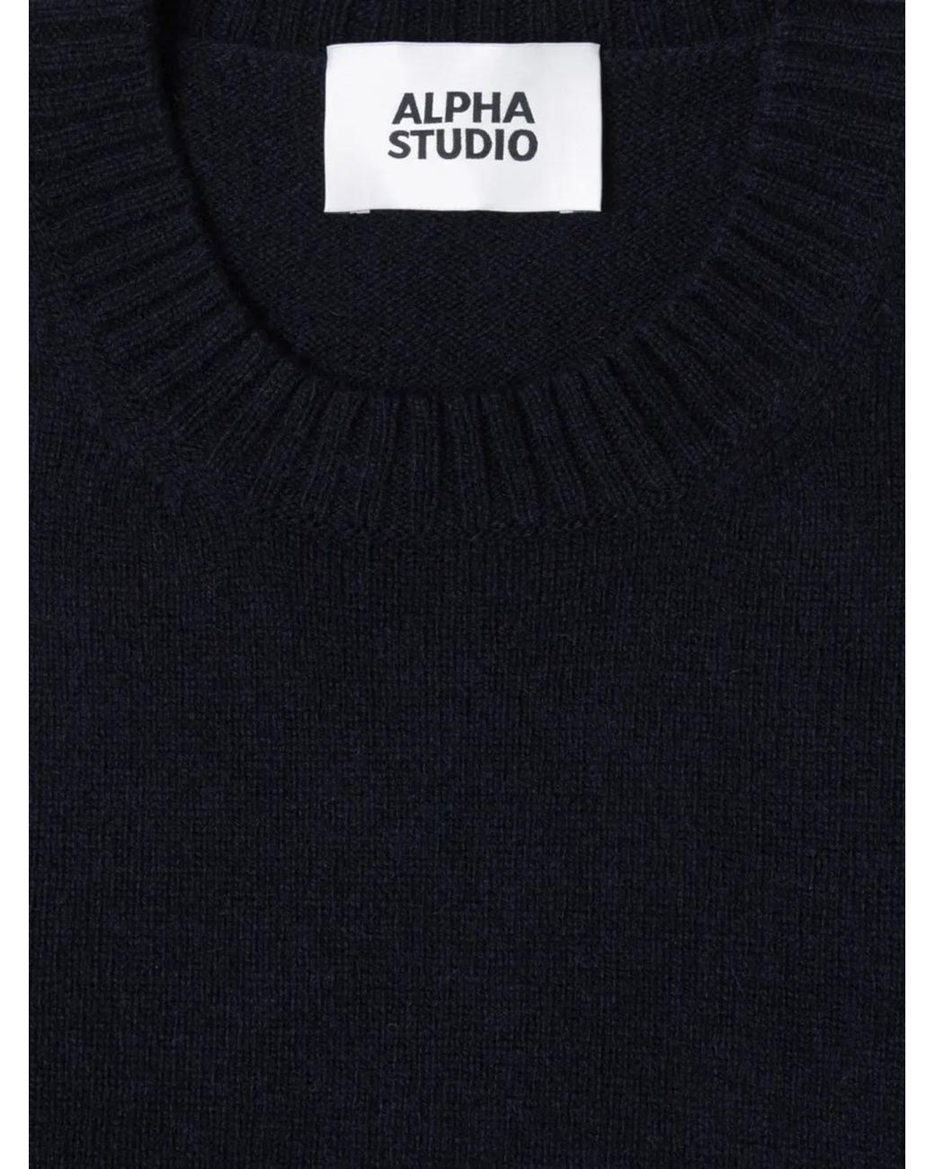 Alpha Studio Blue Ribbed-Trim Sweater for men