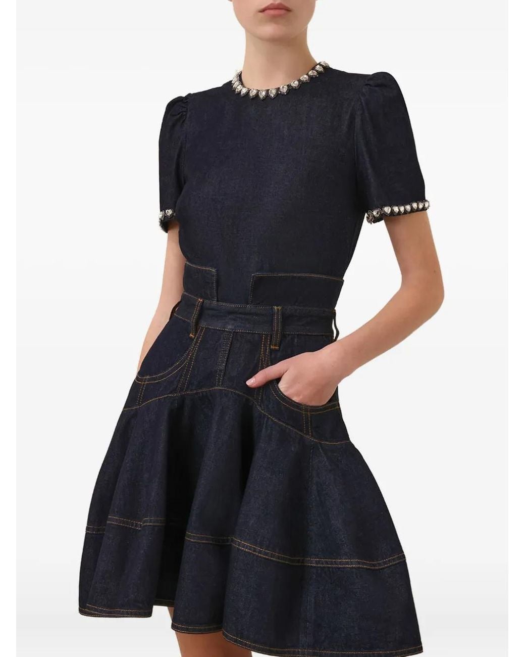 Zimmermann Blue Embellished Denim Top