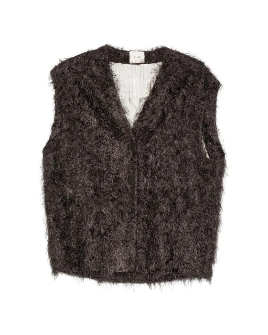 Alysi Black Brushed-Effect V-Neck Gilet