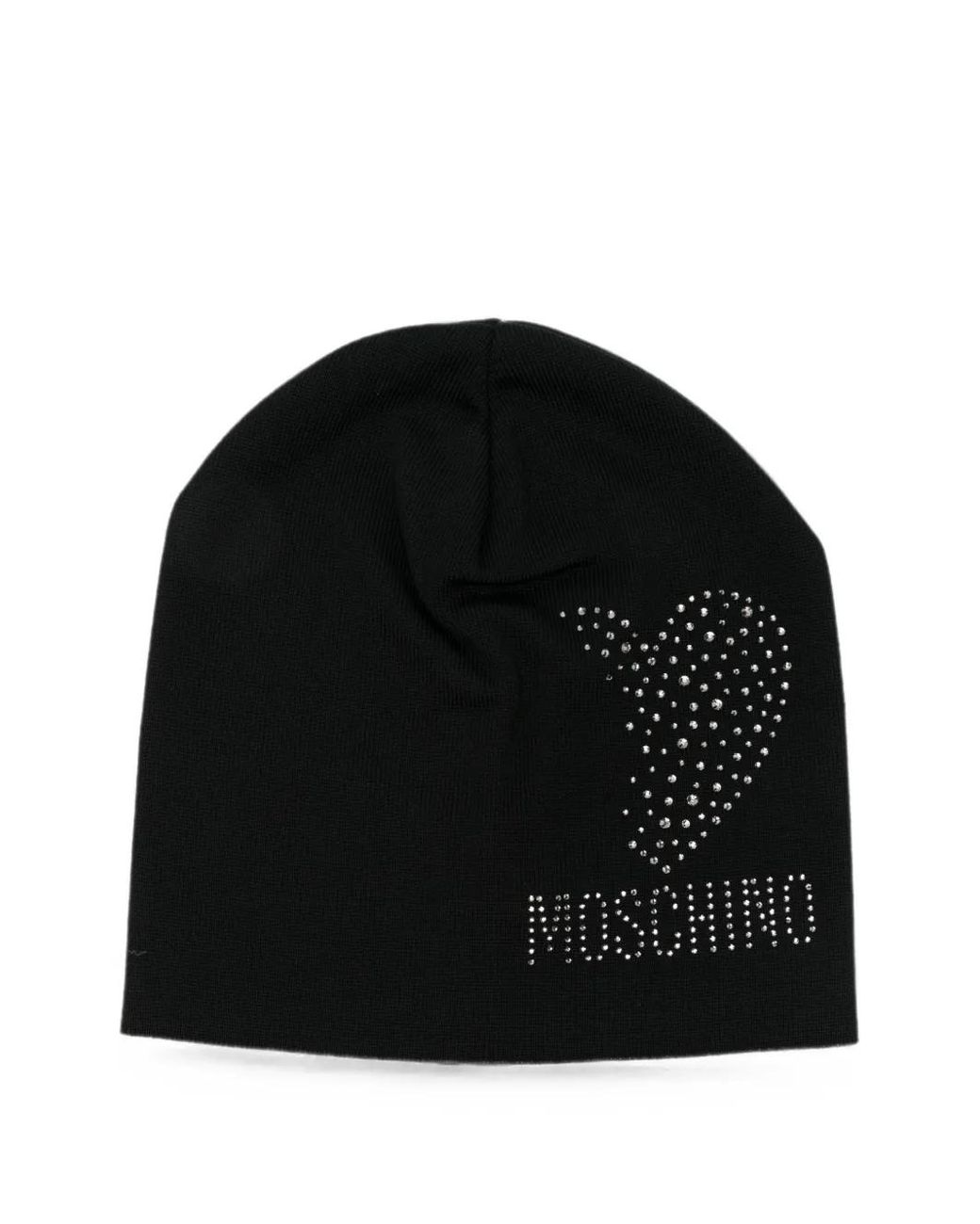 Moschino Black Crystal-Embellished Heart Beanie Hat
