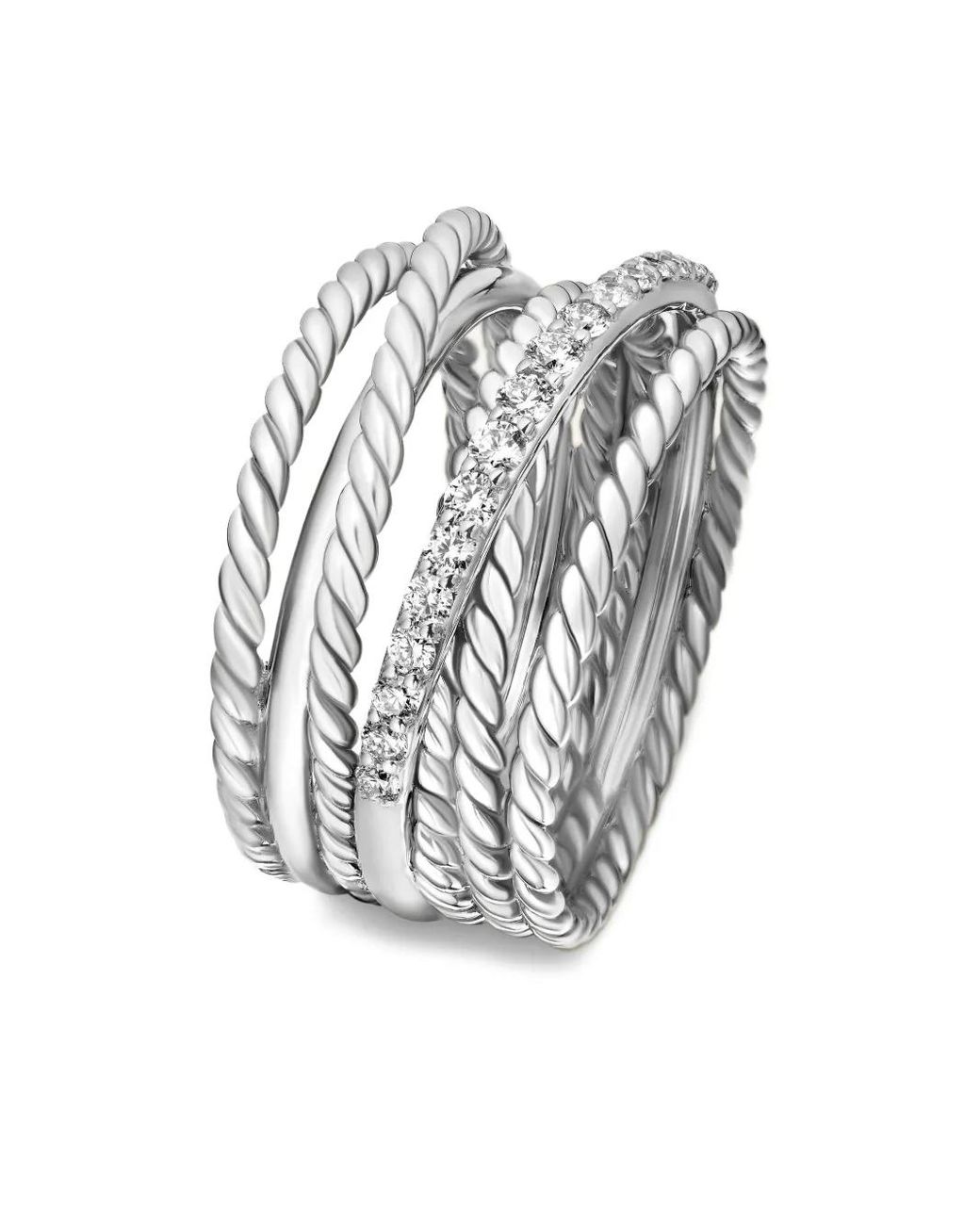 David Yurman White Crossover Ring Aus Sterlingsilber Mit Diamant 12Mm