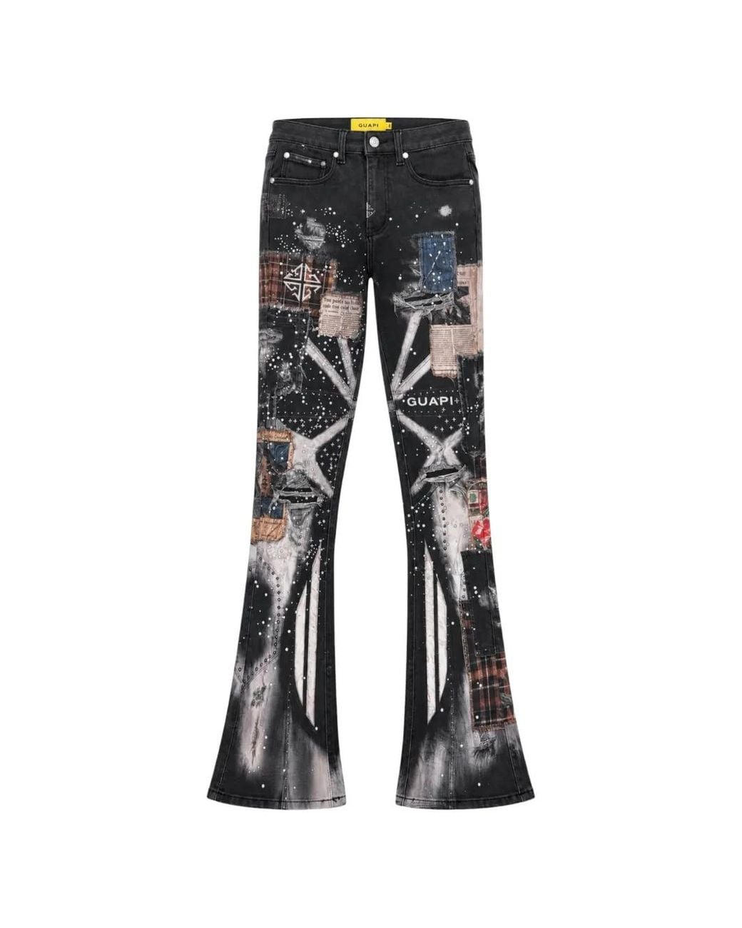 GUAPI Black Vintage Chronicle Graphic-Print Splatter-Effect Slim-Fit Jeans for men
