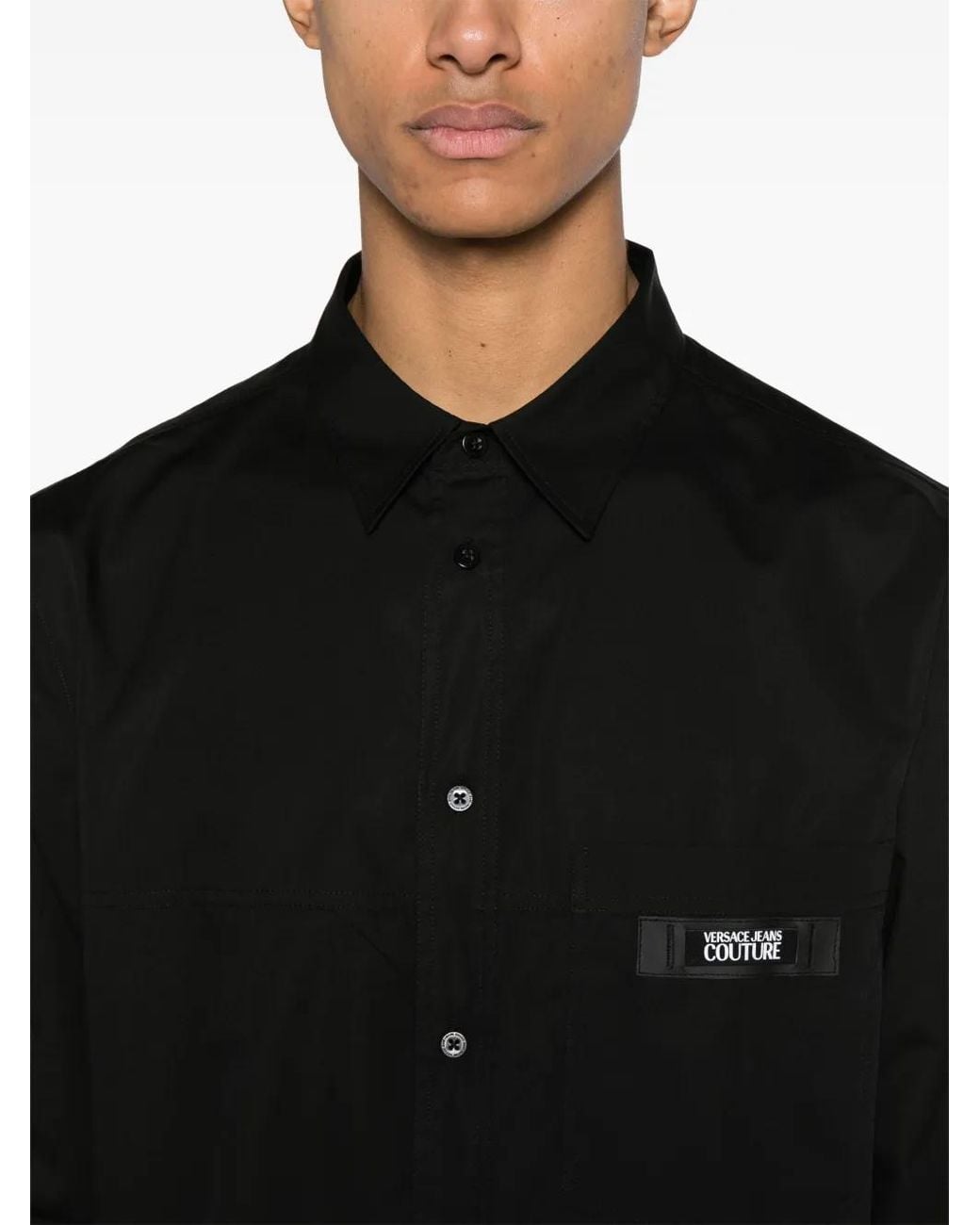 Versace Jeans Couture Black Logo-Patch Cotton Shirt for men