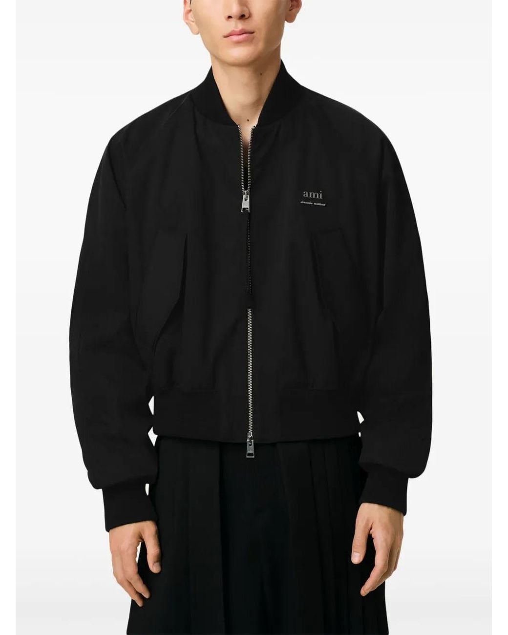 AMI Black Logo Bomber Jacket for men
