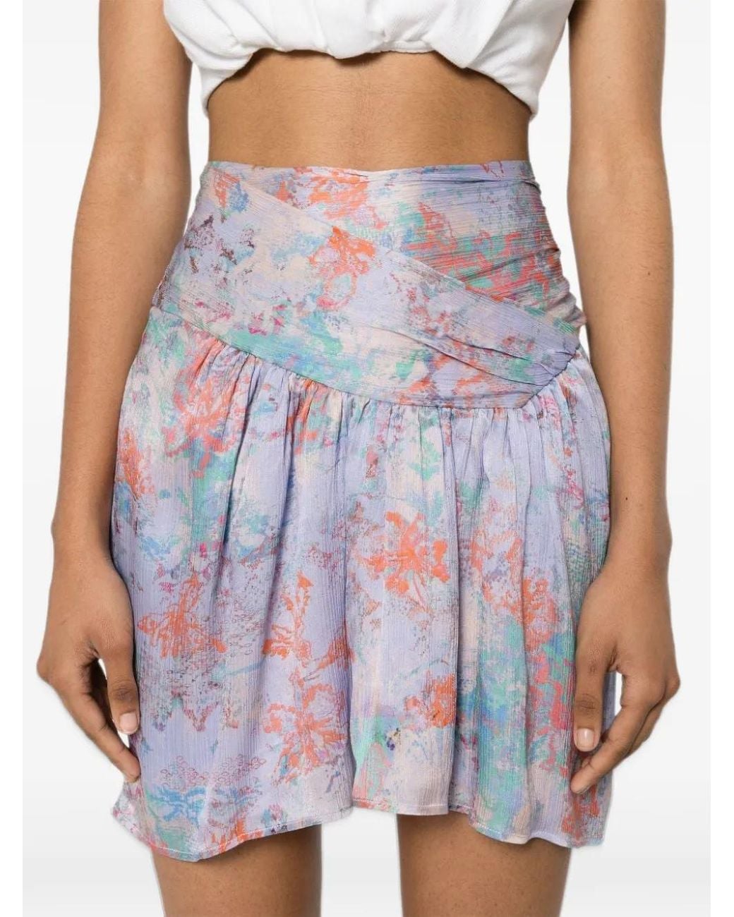 IRO White Theoline Ruffled Abstract-Print A-Line Mini Skirt