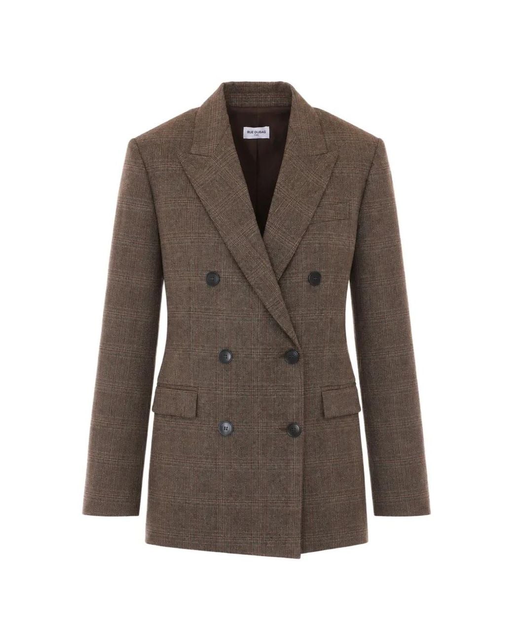 RUE DU BAC Brown Double-Breasted Check-Pattern Blazer