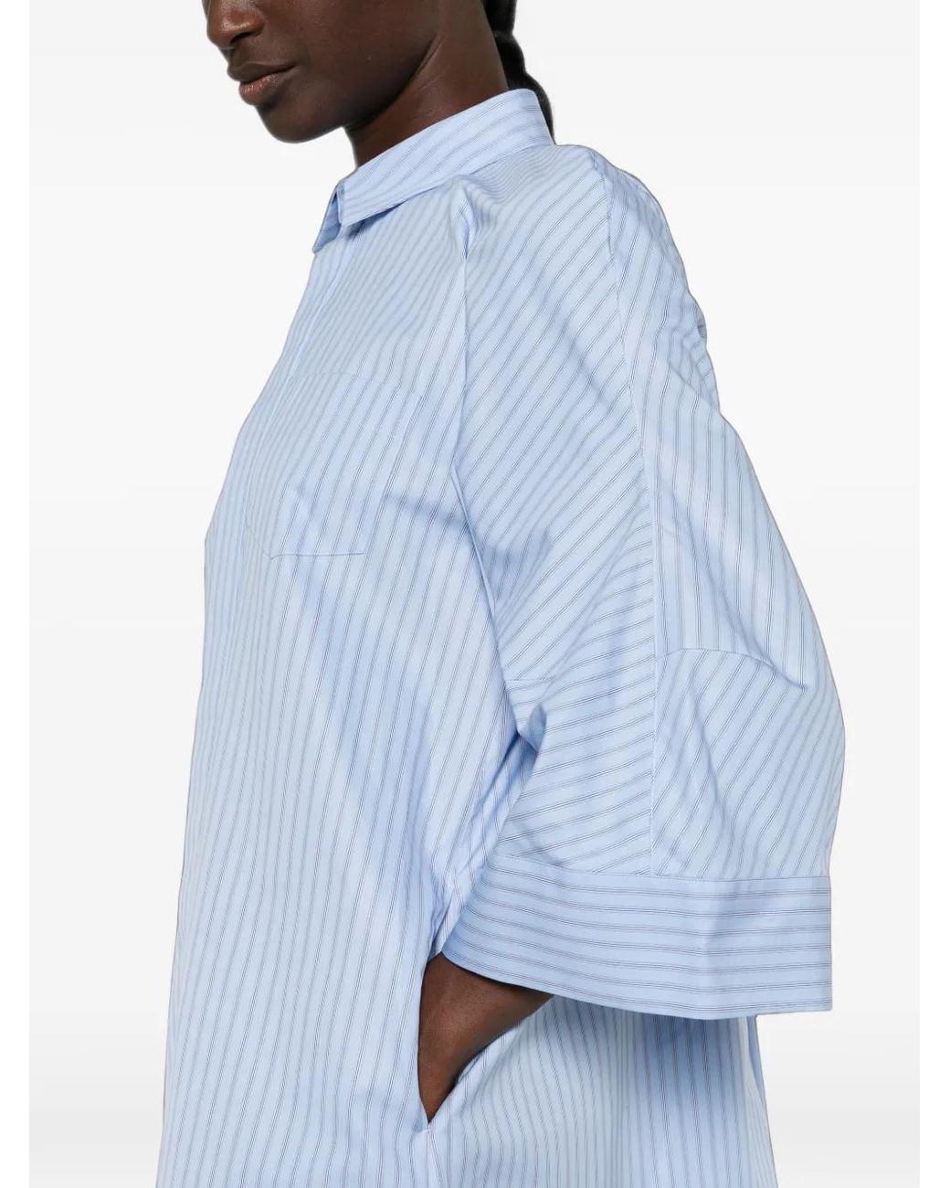Sacai Blue Striped Flared-Sleeve Shirt Mini Dress