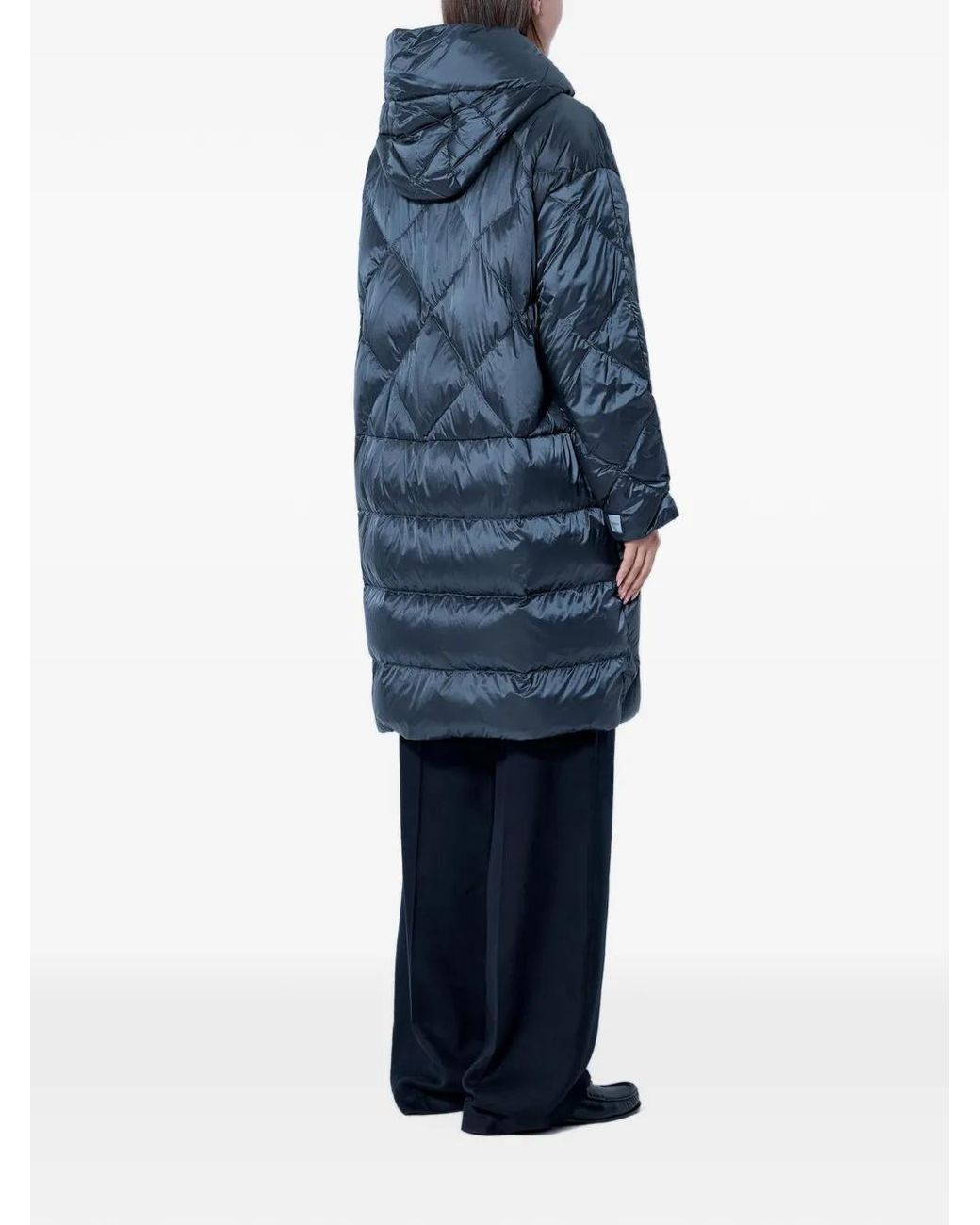 Max Mara Blue Quilted Hooded Coat
