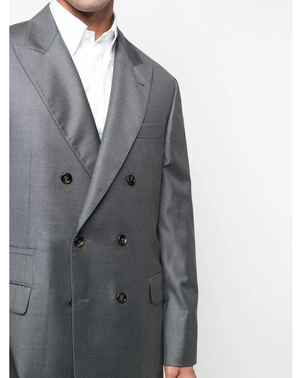 Brunello Cucinelli Gray Double-Breasted Wool Blazer for men