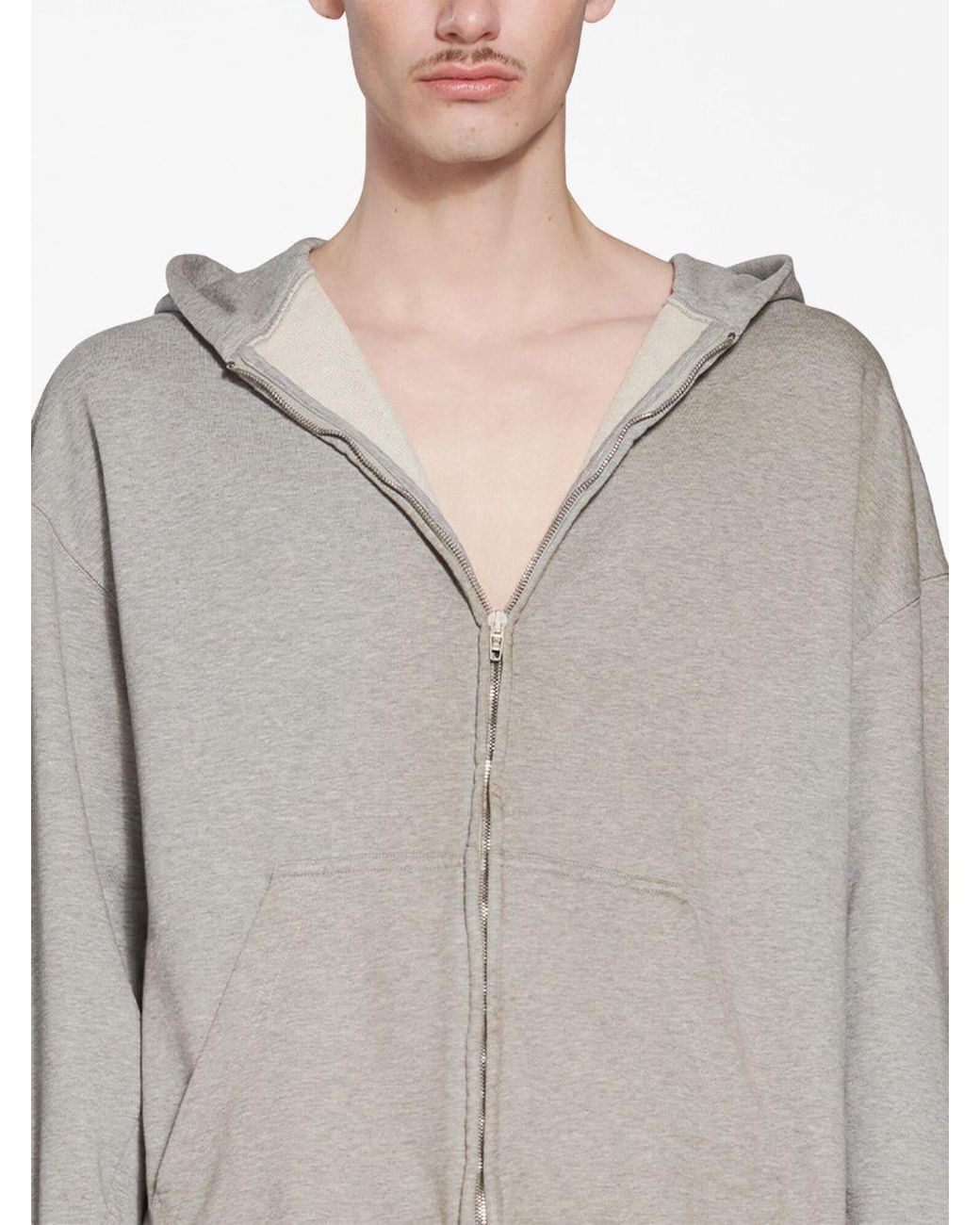 Balenciaga Distressed Zipped Hoodie In Grey