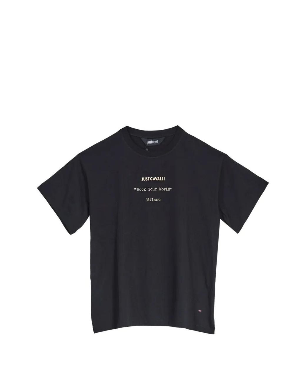Just Cavalli Blue Flame-Print Slogan-Print T-Shirt for men